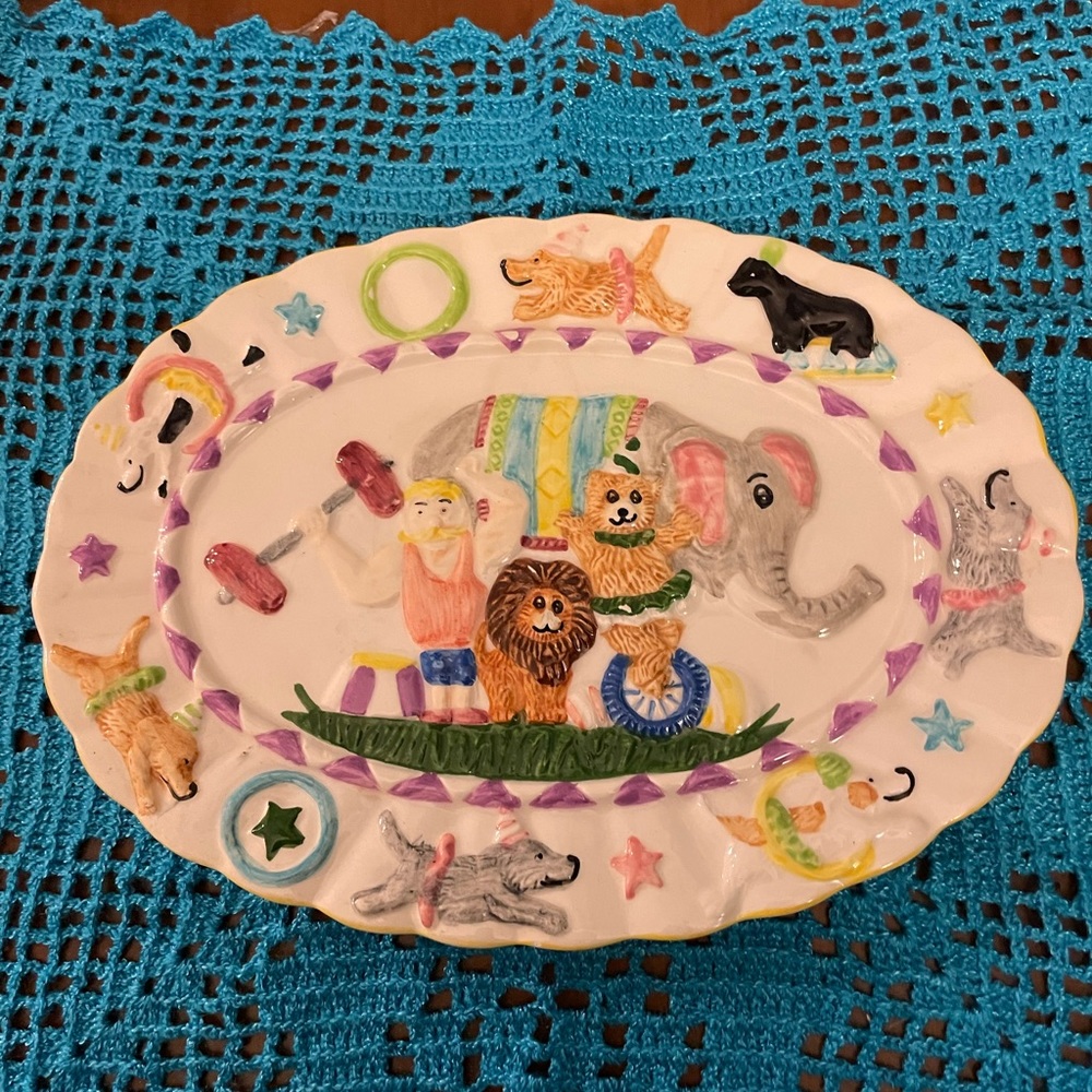 Vtg Mercuries Circus Tea Set Ceramic Plate‎ Platter 9” Tray